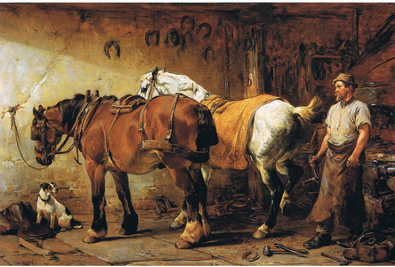At the blacksmith's (colour litho)