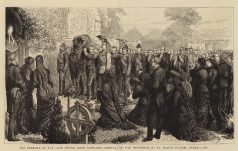 The Funeral of the Late Prince Louis Napoleon, Arrival of the Procession at St Mary's Church, Chislehurst (engraving)