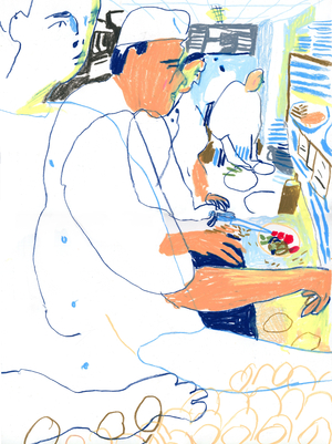 Yes Chef, 2017 (Watercolour pastel on paper)