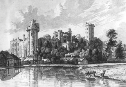 Warwick castle founded in 1086, engraving