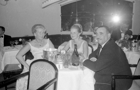 New Year's Eve celebration in St. Moritz, 1966 (b/w photo)