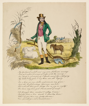 Illustration on a Valentine's card. A young farmer.