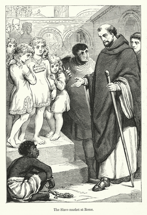 The slave market at Rome (colour litho)