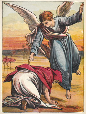 Daniel being comforted by the angel Gabriel.