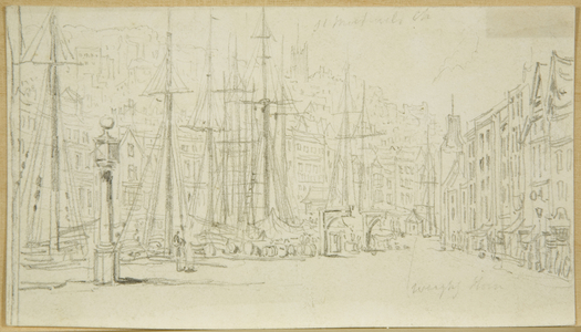 Looking along Broad Quay from the Dial (pencil on paper)