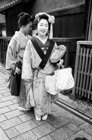 Kyoto street scene, Japan (b/w photo)