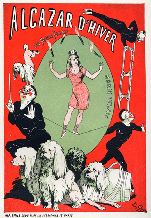 Art. Entertainment. Futlais's brothers, tightrope walkers at the Alcazar d'Hiver, Paris. Poster by Leon Choubrac c.1890 (poster)