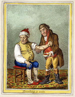 Breathing a Vein, pub. London January 28th 1804 (coloured engraving)