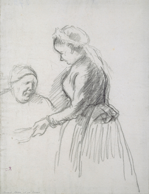 Study of the artist's mother with her maid (charcoal on paper)