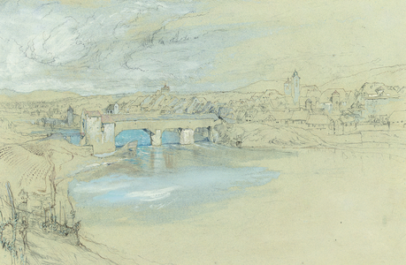 The Bridge of Rheinfelden, Switzerland (pencil, pen & ink and watercolour heightened with bodycolour on paper)