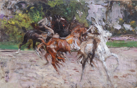 Horses at the Bois de Boulogne, c.1885 (oil on board)