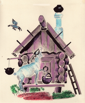 Illustration from 'The Wolf and the Seven Young Kids' (gouache on paper)