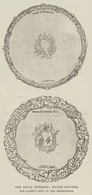The Royal Wedding, Silver Salvers, the Queen's Gift to the Bridegroom (engraving)