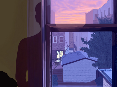 Window and My Shadow on Wall At Sunset (digital art)