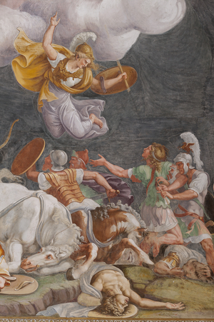 A Battle, detail, The Trojan Horse, Chamber of Troy (Sala di Troia), 1538 - 1539