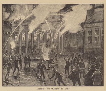 Fire at the theatre of Lille (litho)