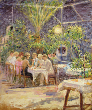 Dinner on the Terrace (oil on canvas)