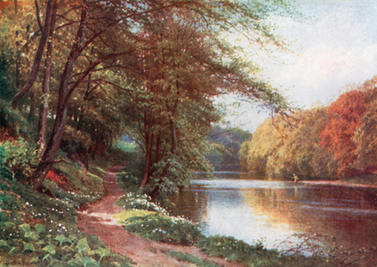 On the River Ayr, Ayrshire (colour litho)