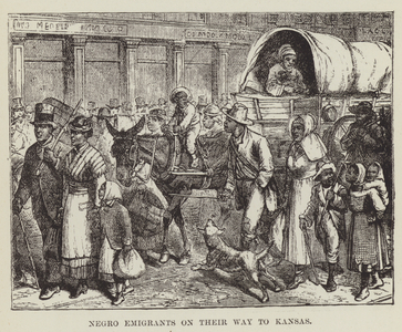 African American Emigrants on their way to Kansas (engraving)