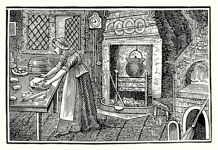 Dame Partlet in her kitchen (engraving)