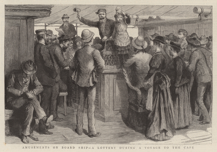 Amusements on Board Ship, a Lottery during a Voyage to the Cape (engraving)