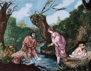 Classical mythology. Leto. Engraving. COLOURed.