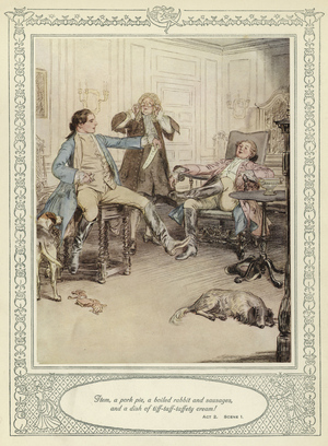 Illustration for Goldsmith's She Stoops to Conquer (colour litho)