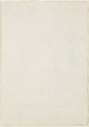 Verso: Slight architectural jottings including a cruciform ground plan, WA1846.160 (pen & brown ink over blind stylus, some traces of lead or chalk)