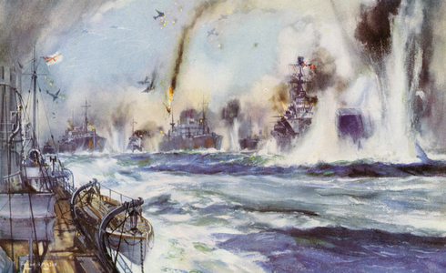 Attack on the convoy (colour litho)