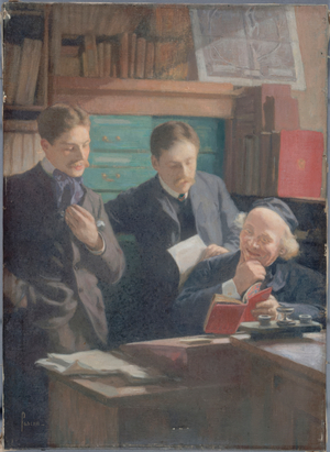 Honoré Champion (1846-1913), bookseller-publisher, surrounded by his sons, circa 1900 (oil on canvas)