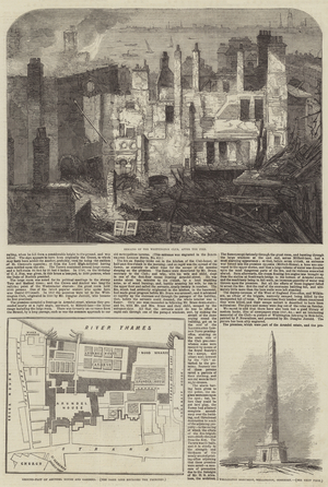 The Fire in the Strand, Site of Arundel House (engraving)