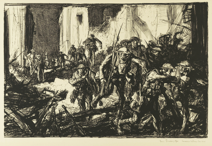Canadians Entering Cambrai, 1914-19 (litho)