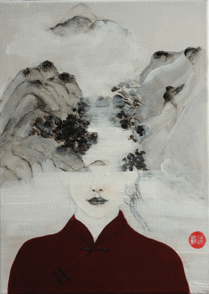 Surreal Woman in Chinese/Renaissance Landscape, 2016, (acrylic on canvas)