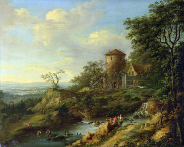 Rhenish Landscape with Fishermen near a Tower (oil on canvas)