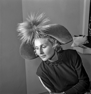 Hats by  Maud et Nano, Paris, July 29, 1949 : here a hat called "Chauve Souris" (b/w photo)