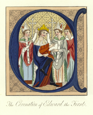 The Coronation of King Edward I of England, 1274 (coloured engraving)