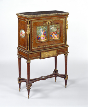 Fall-front desk, c.1787 (wood, porcelain, gilt-bronze & marble)
