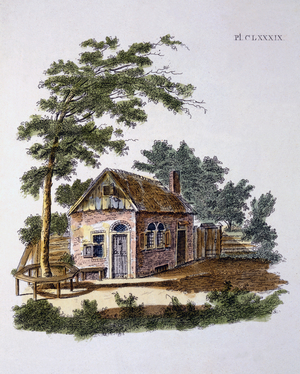 Cottage from 'Magazine of Garden Gems' by G. van Laar, published 1802 (colour litho)