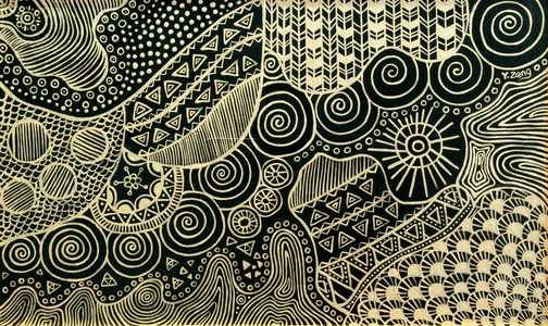 Gold doodle, 2021 (mixed media on wood board)