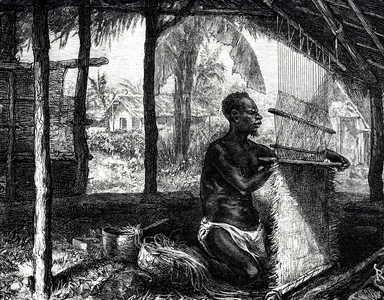 An engraving depicting a Gabon weaver, 19th century