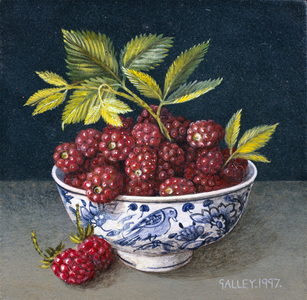 Raspberries in a Bowl, 1997 (acrylic on board)