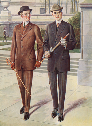 Two Fashionable Gentlemen in Business Suits, 1890 (screen print)