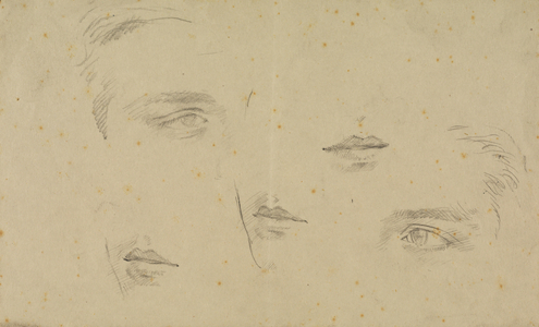 Studies of eyes and mouths, page from a sketchbook (pencil on paper)