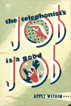 The telephonist's job is a good job. Apply within..., 1950 (colour litho)
