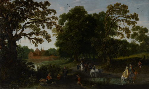 Landscape with a courtly procession before Abtspoel Castle, 1619 (oil on canvas)