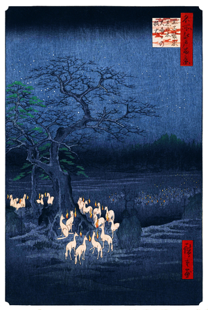 Japan: Winter: Foxfire on New Year's Night under the Enoki Tree near Oji . Image 118 of '100 Famous Views of Edo'. Utagawa Hiroshige (first published 1856-59)