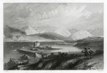 Dunstaffnage Castle and entrance to Loch Etive (engraving)