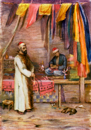 A Merchant, Grand Bazaar, Damascus (colour litho)