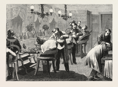 Easy Shaving, in the American Style, Engraving 1876, US, USA, America, United States