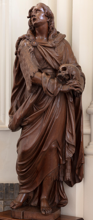 Abbey (Abdij van Tongerlo). The church. Statue of the evangelist. Wood (wood)